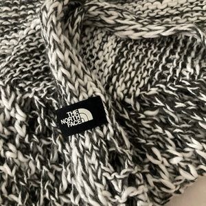 Gray and white knit infinity scarf